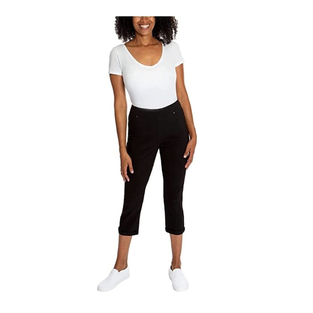 NWT Mario Serrani Stretch Capri Pant Elastic Waist Black Size Large $55 8HL027